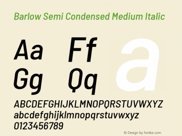 Barlow Semi Condensed Medium Italic Version 1.200 Font Sample