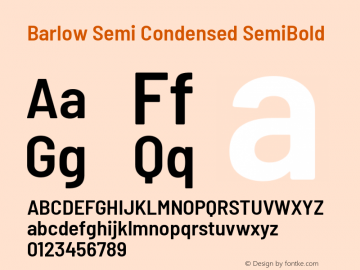 Barlow Semi Condensed SemiBold Version 1.200 Font Sample