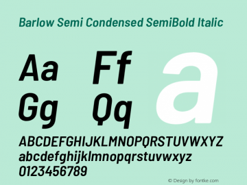 Barlow Semi Condensed SemiBold Italic Version 1.200;PS 001.200;hotconv 1.0.88;makeotf.lib2.5.64775 Font Sample