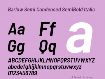 Barlow Semi Condensed SemiBold Italic Version 1.200 Font Sample