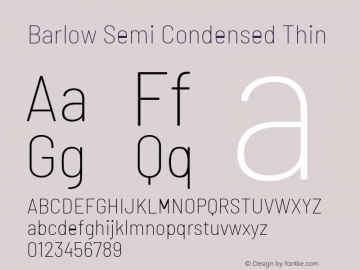 Barlow Semi Condensed Thin Version 1.200 Font Sample