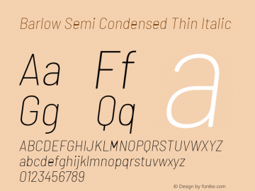 Barlow Semi Condensed Thin Italic Version 1.200 Font Sample