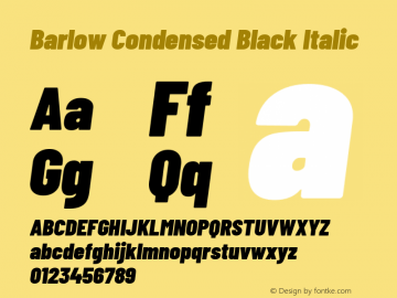 Barlow Condensed Black Italic Version 1.201 Font Sample