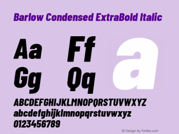 Barlow Condensed ExtraBold Italic Version 1.201 Font Sample