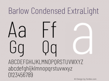 Barlow Condensed ExtraLight Version 1.201;PS 001.201;hotconv 1.0.88;makeotf.lib2.5.64775 Font Sample