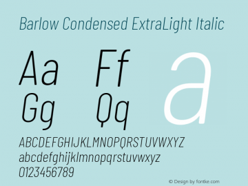 Barlow Condensed ExtraLight Italic Version 1.201 Font Sample