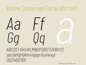 Barlow Condensed ExtraLight Italic Version 1.201 Font Sample
