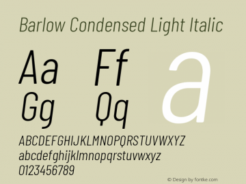 Barlow Condensed Light Italic Version 1.201 Font Sample