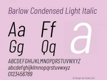 Barlow Condensed Light Italic Version 1.201 Font Sample