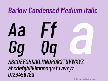 Barlow Condensed Medium Italic Version 1.201 Font Sample