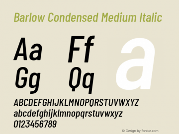 Barlow Condensed Medium Italic Version 1.201 Font Sample