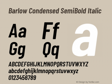 Barlow Condensed SemiBold Italic Version 1.201 Font Sample
