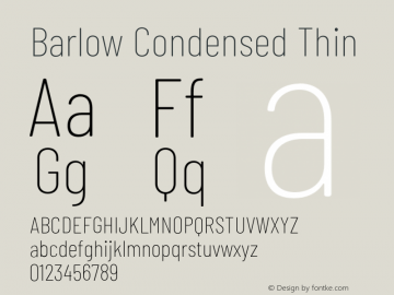 Barlow Condensed Thin Version 1.201;PS 001.201;hotconv 1.0.88;makeotf.lib2.5.64775 Font Sample