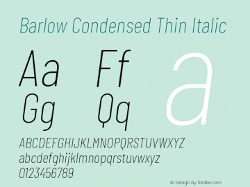 Barlow Condensed Thin Italic Version 1.201 Font Sample