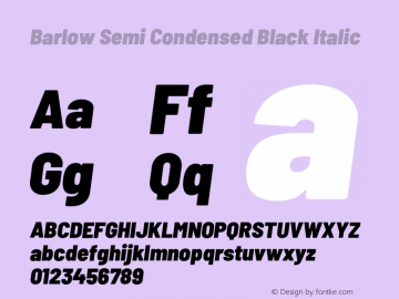 Barlow Semi Condensed Black Italic Version 1.201;PS 001.201;hotconv 1.0.88;makeotf.lib2.5.64775 Font Sample