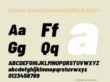 Barlow Semi Condensed Black Italic Version 1.201 Font Sample