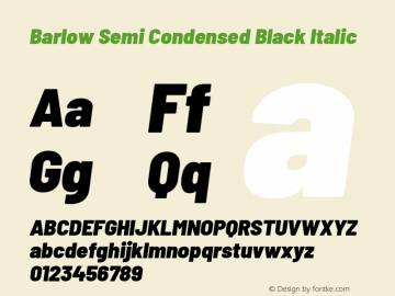 Barlow Semi Condensed Black Italic Version 1.201 Font Sample