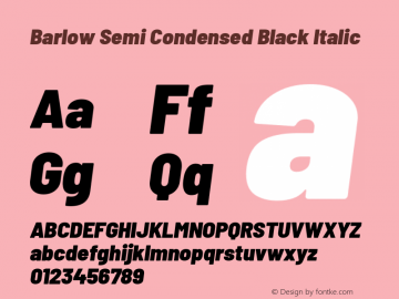 Barlow Semi Condensed Black Italic Version 1.201 Font Sample