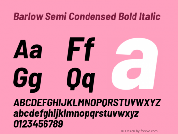 Barlow Semi Condensed Bold Italic Version 1.201 Font Sample