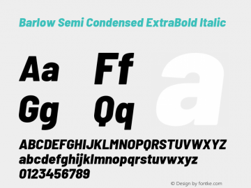 Barlow Semi Condensed ExtraBold Italic Version 1.201 Font Sample