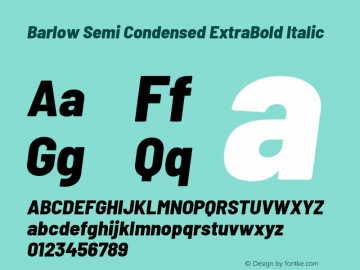 Barlow Semi Condensed ExtraBold Italic Version 1.201 Font Sample