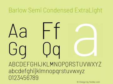 Barlow Semi Condensed ExtraLight Version 1.201 Font Sample