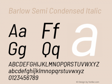 Barlow Semi Condensed Italic Version 1.201 Font Sample