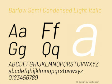 Barlow Semi Condensed Light Italic Version 1.201;PS 001.201;hotconv 1.0.88;makeotf.lib2.5.64775 Font Sample