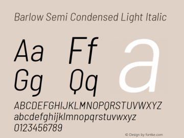 Barlow Semi Condensed Light Italic Version 1.201 Font Sample