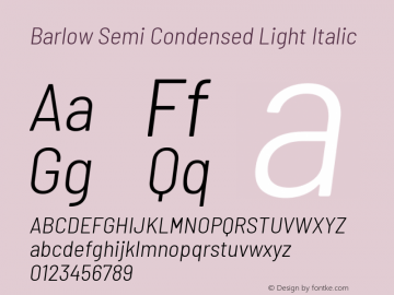 Barlow Semi Condensed Light Italic Version 1.201 Font Sample