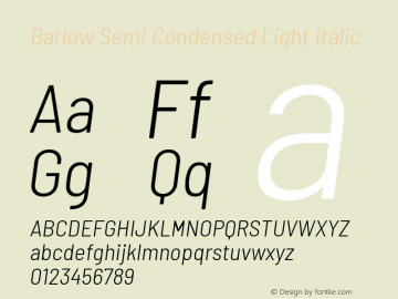 Barlow Semi Condensed Light Italic Version 1.201 Font Sample