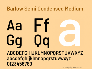 Barlow Semi Condensed Medium Version 1.201 Font Sample
