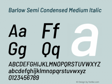 Barlow Semi Condensed Medium Italic Version 1.201;PS 001.201;hotconv 1.0.88;makeotf.lib2.5.64775 Font Sample