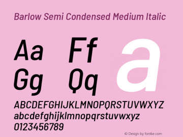 Barlow Semi Condensed Medium Italic Version 1.201 Font Sample