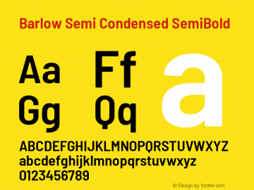 Barlow Semi Condensed SemiBold Version 1.201 Font Sample