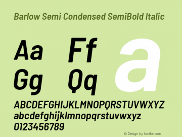 Barlow Semi Condensed SemiBold Italic Version 1.201 Font Sample