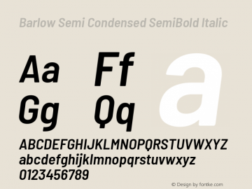 Barlow Semi Condensed SemiBold Italic Version 1.201 Font Sample