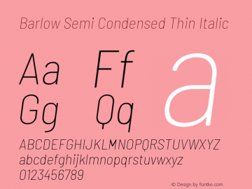 Barlow Semi Condensed Thin Italic Version 1.201 Font Sample