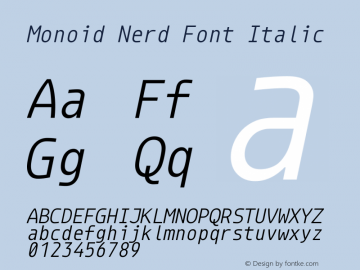 Monoid Italic Nerd Font Complete Version 0.61;Nerd Fonts 1.2. Font Sample