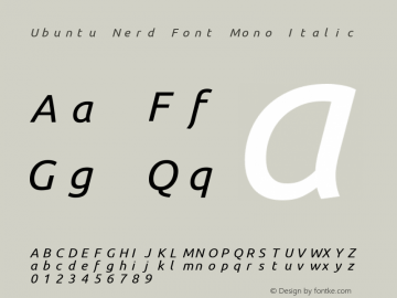 Ubuntu Italic Nerd Font Complete Mono 0.83 Font Sample