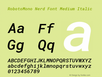 Roboto Mono Medium Italic Nerd Font Complete Version 2.000986; 2015; ttfautohint (v1.3) Font Sample