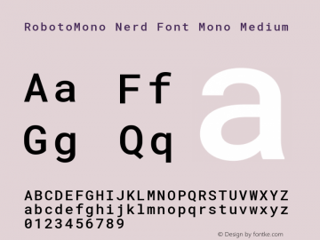 Roboto Mono Medium Nerd Font Complete Mono Version 2.000986; 2015; ttfautohint (v1.3) Font Sample
