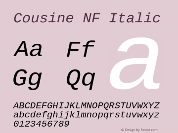 Cousine Italic Nerd Font Complete Windows Compatible Version 1.21 Font Sample