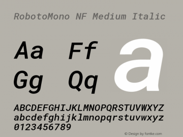 Roboto Mono Medium Italic Nerd Font Complete Windows Compatible Version 2.000986; 2015; ttfautohint (v1.3)图片样张