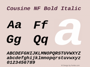 Cousine Bold Italic Nerd Font Complete Windows Compatible Version 1.21 Font Sample
