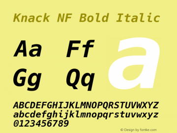 Knack Bold Italic Nerd Font Complete Mono Windows Compatible Version 2.020; ttfautohint (v1.5) -l 4 -r 80 -G 350 -x 0 -H 265 -D latn -f latn -m 