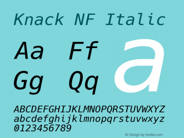 Knack Italic Nerd Font Complete Mono Windows Compatible Version 2.020; ttfautohint (v1.5) -l 4 -r 80 -G 350 -x 0 -H 145 -D latn -f latn -m 