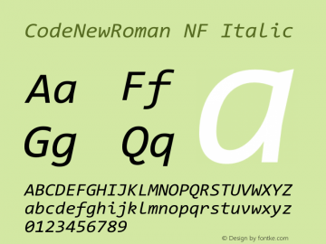 Code New Roman Italic Nerd Font Complete Mono Windows Compatible Version 1.86 November 29, 2014图片样张