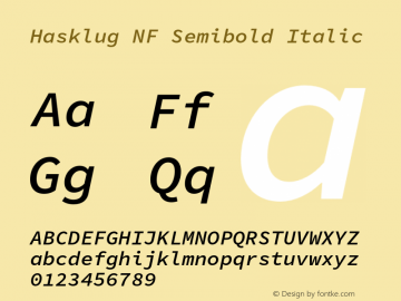 Hasklug Semibold Italic Nerd Font Complete Mono Windows Compatible Version 1.050;PS 1.0;hotconv 16.6.51;makeotf.lib2.5.65220 Font Sample