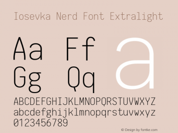 Iosevka Extralight Nerd Font Complete 1.8.4; ttfautohint (v1.5) Font Sample